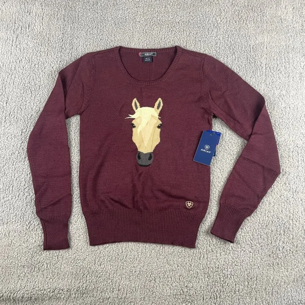 ARIAT Women's X-Small Purple Wool Acrylic Trigger Intarsia Long Sleeve Sweater
